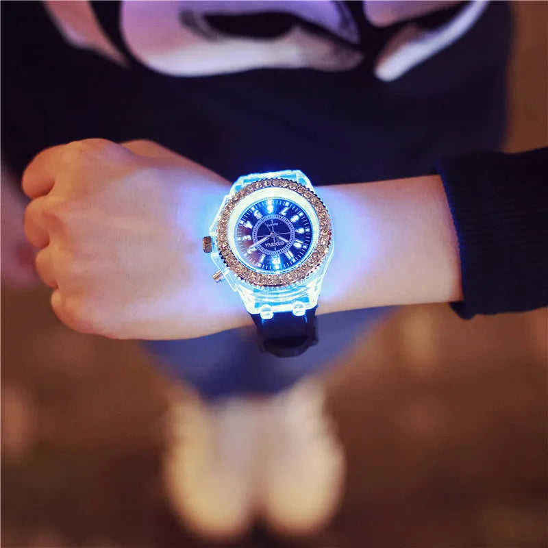 LED luminous women's quartz watch with silicone strap and 43mm alloy case