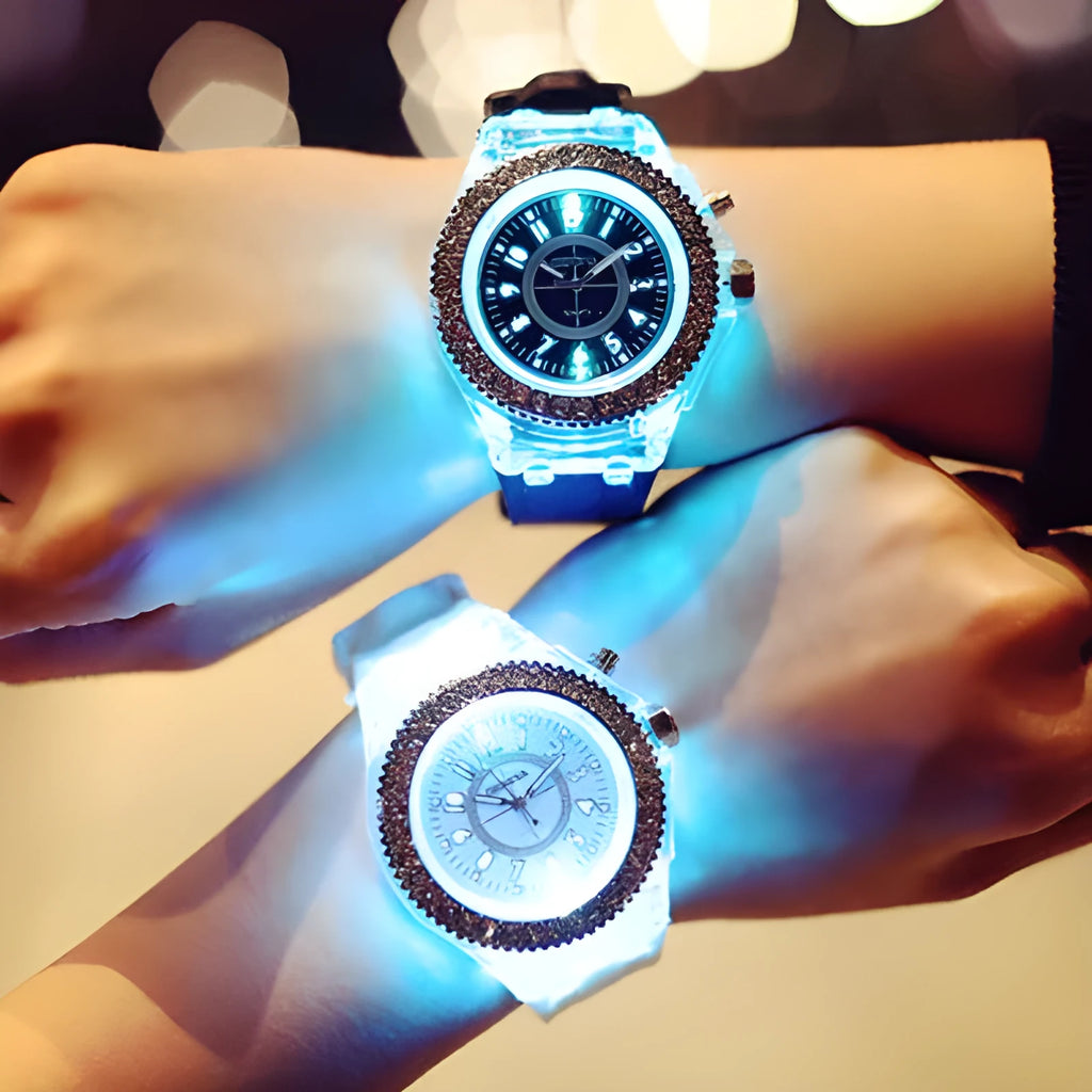 LED luminous women's quartz watch with silicone strap and 43mm alloy case
