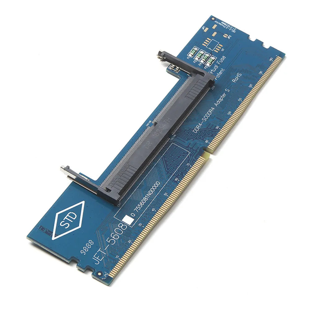 DDR4 laptop to desktop memory adapter card showing SODIMM and DIMM connectors.