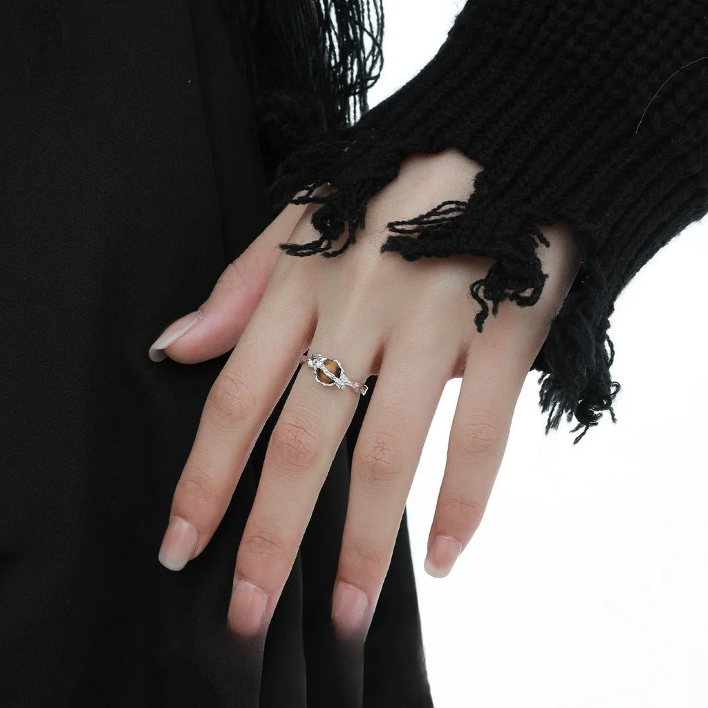 Adjustable Saturn open ring in white gold colour for women