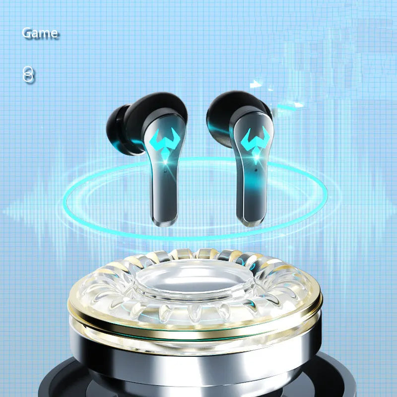 Black wireless Bluetooth 5.0 in-ear sports gaming headset with noise-cancelling technology