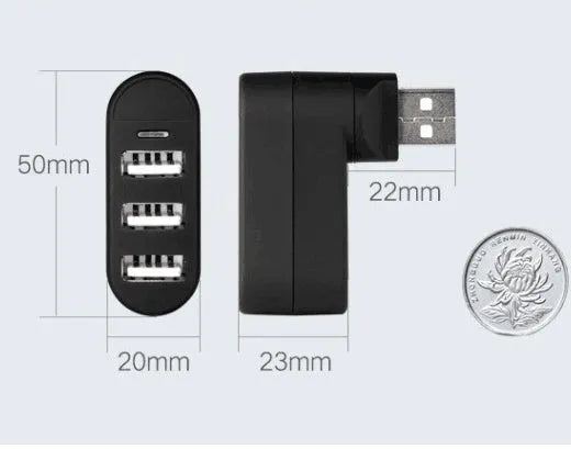 USB hub splitter with rotating spin colour design showing black and white colour options for multi-port expansion