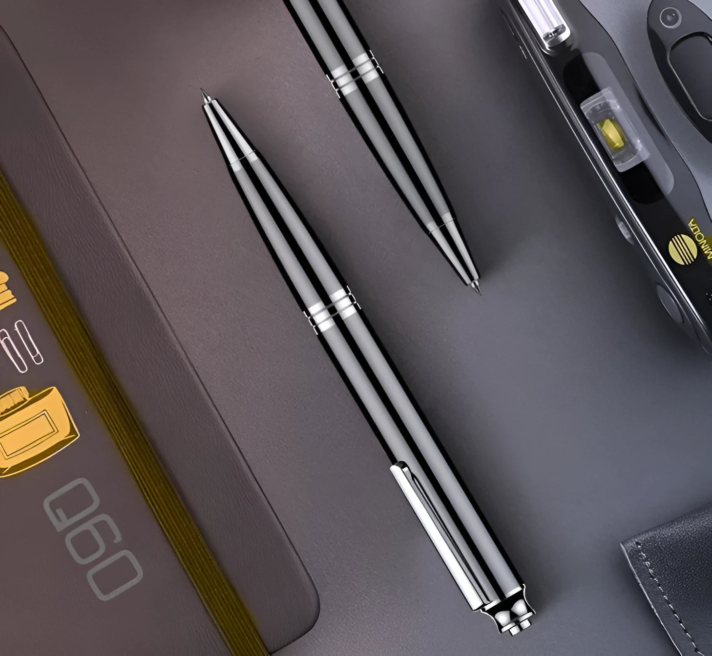 Black USB MP3 recorder pen for voice recording, measuring 120mm in length.