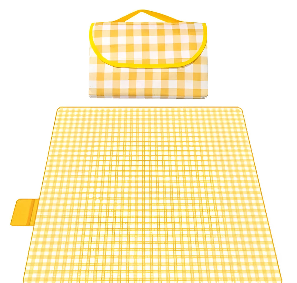 Thickened outdoor picnic mat in yellow grid non-woven fabric for camping
