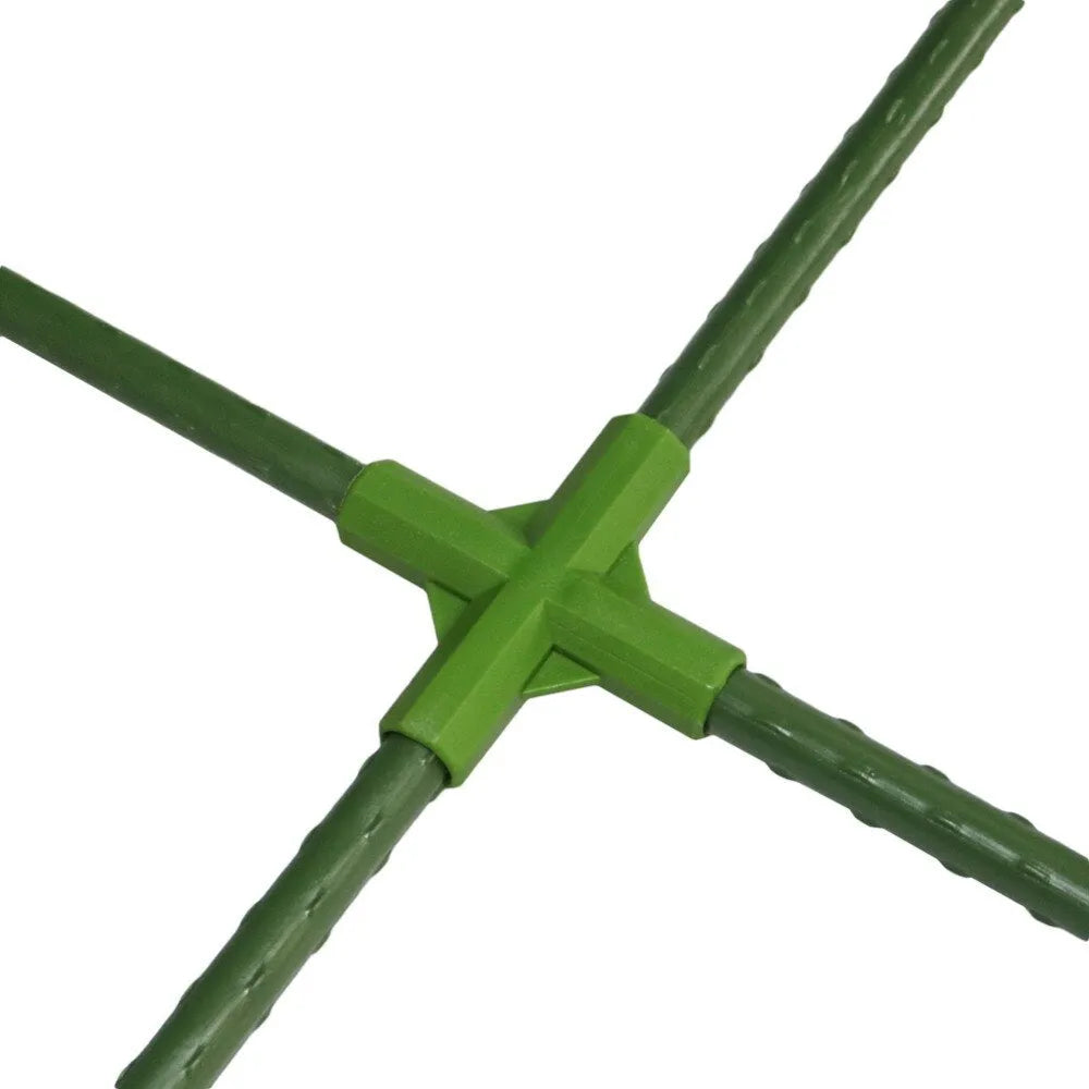 White plastic three-way and four-way garden stake connectors for 11mm poles