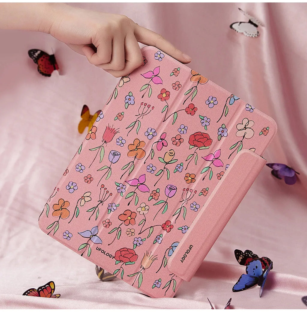 Black polyurethane flat shell sleeve for iPad Air with magnetic double-sided clip closure.