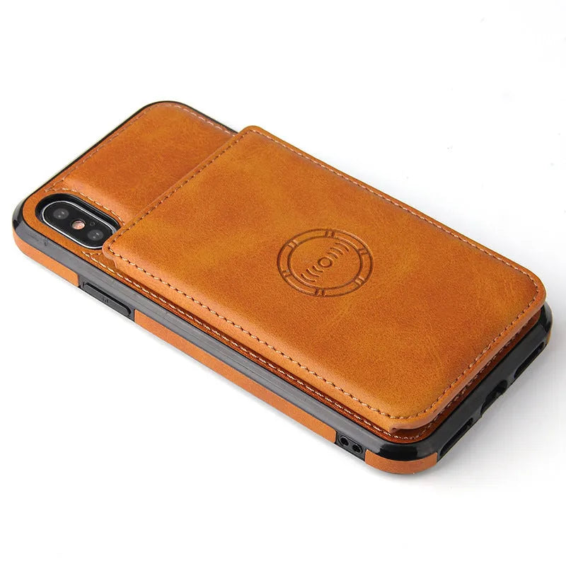 iPhone 11 imitation leather card wallet phone case in various colours showing integrated card slot