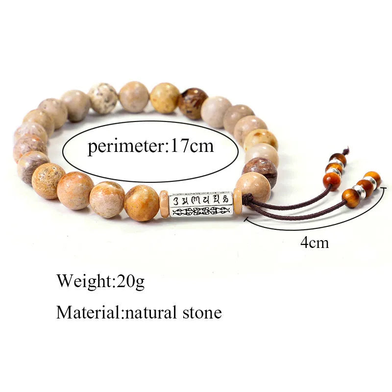 Handmade stone bead bracelet in wood colour with retro style design