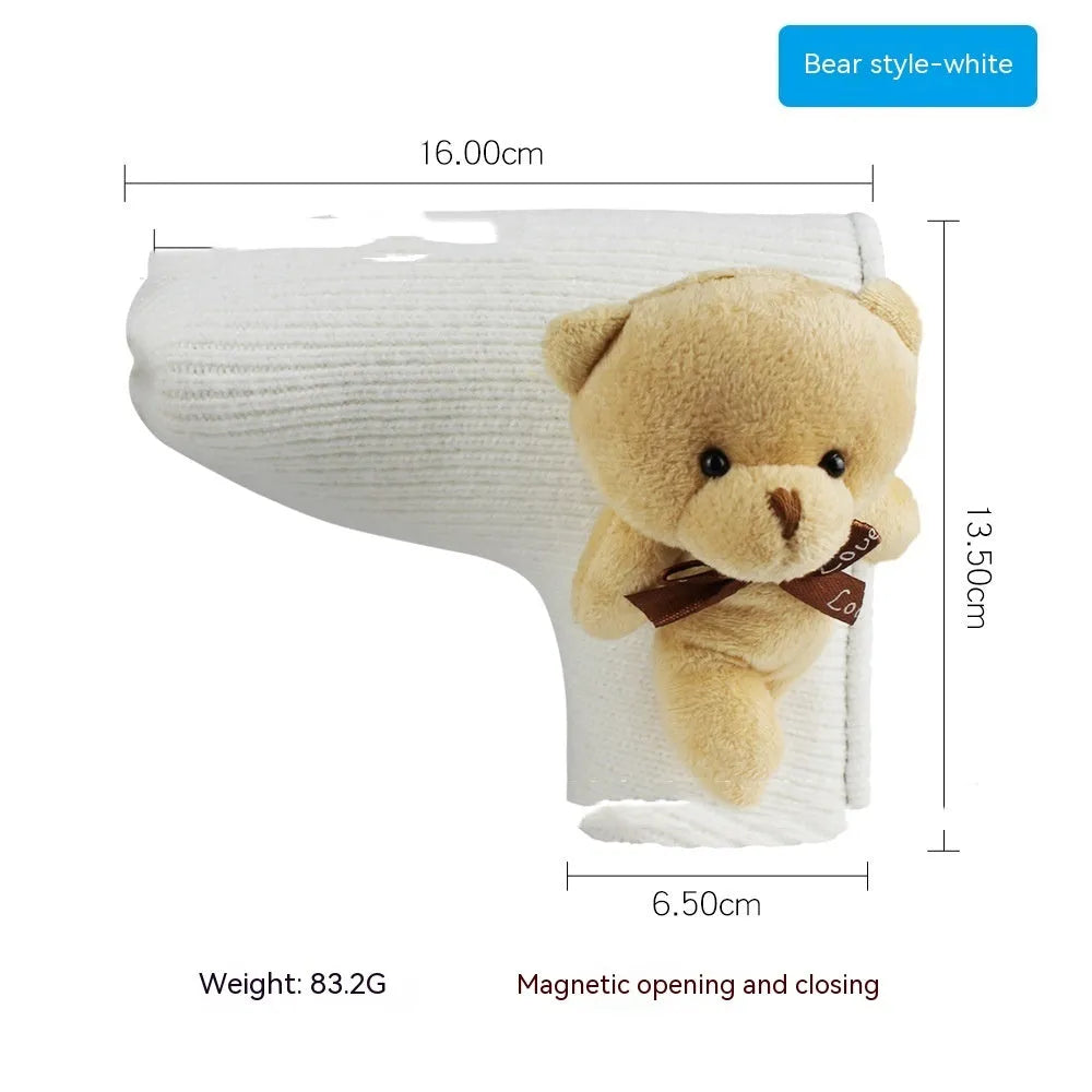 Golf straight bar putter sleeve in various designs including four-leaf clover, smiley face, and animal styles.