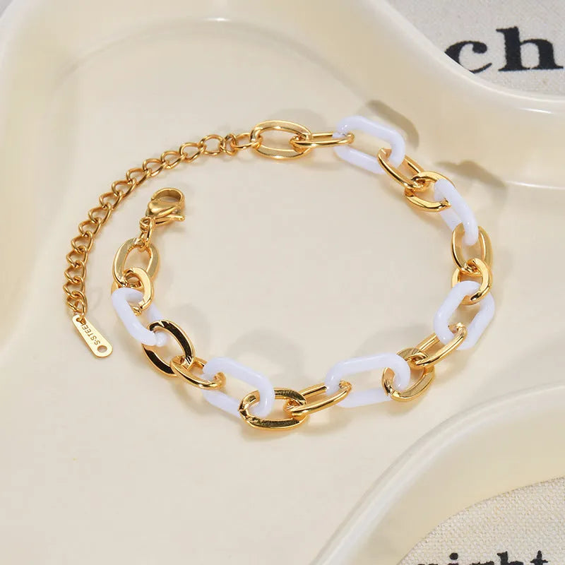 Women's stainless steel and resin bracelet with double-layer heart design in ins style