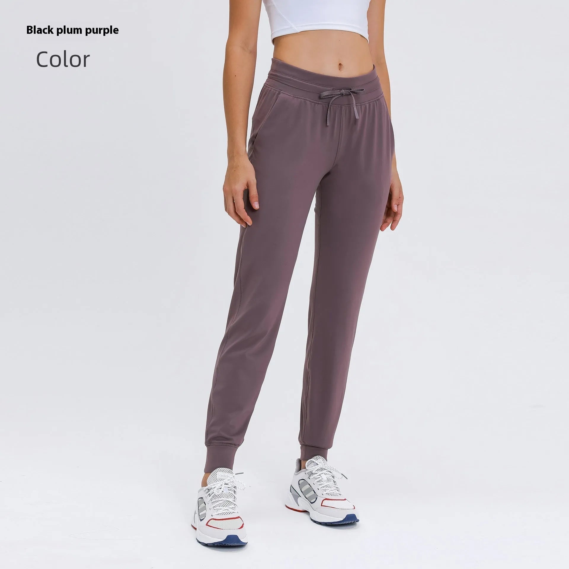 Women's high waist yoga pants with drawstring in Belgian Blue colour