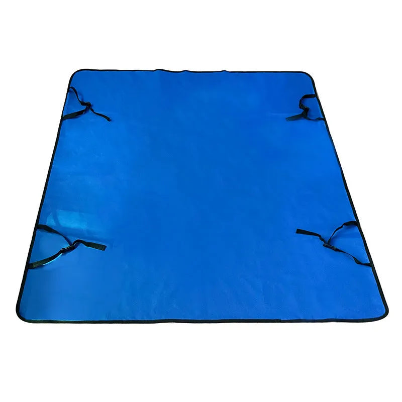 Grey dog bone print water resistant car pet mat measuring 140x110cm on a car rear seat.