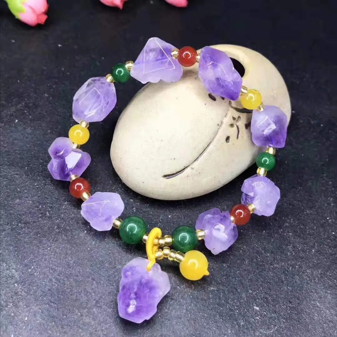 Natural amethyst bead bracelet with fu character elements for women's jewellery