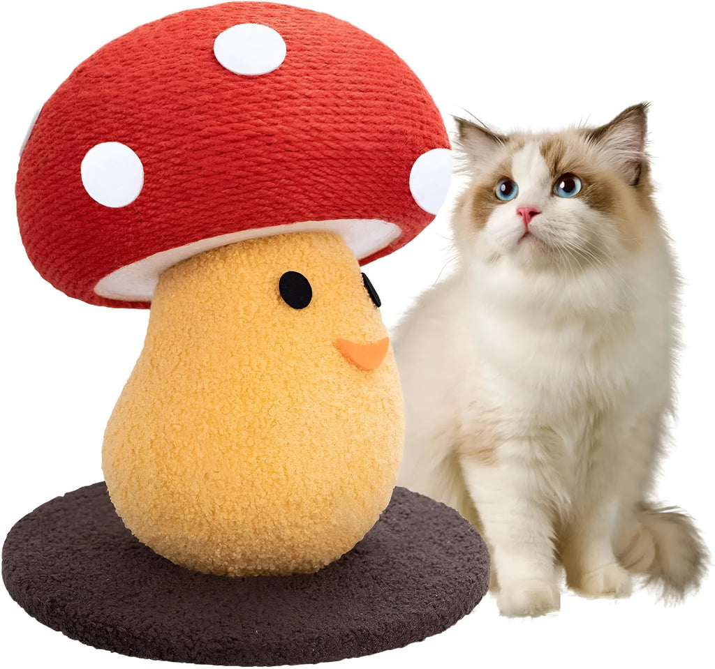 Foldable accordion-design cardboard cat scratcher in mushroom shape on a carpet
