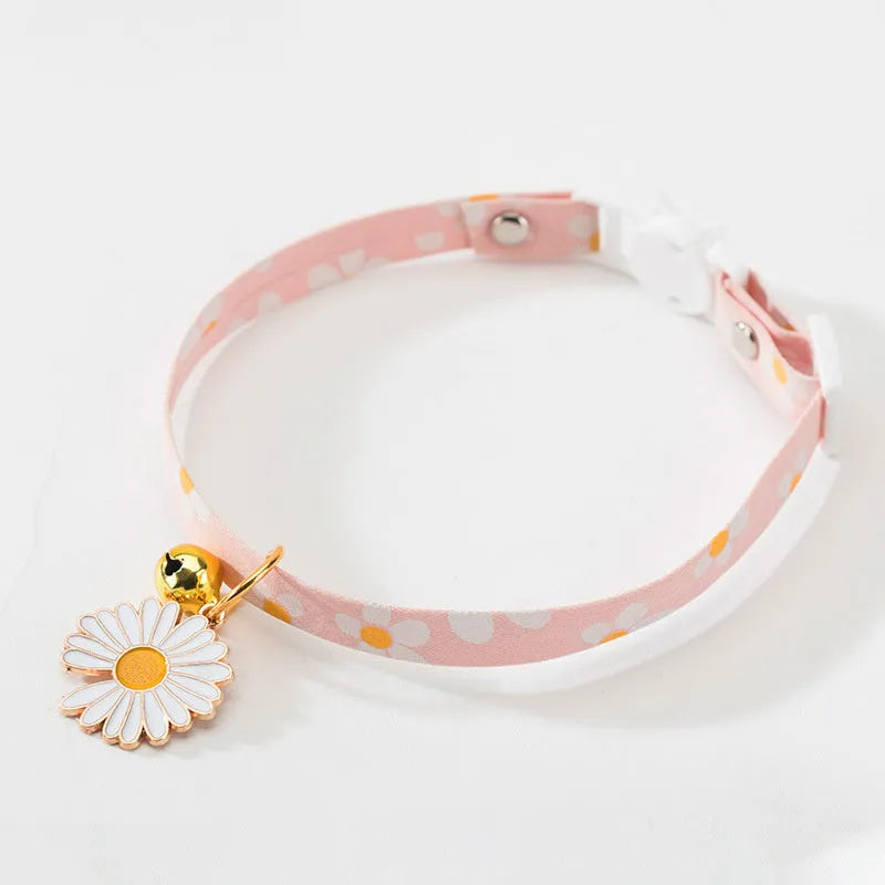 Adjustable cat collar with metal bell pendant and fabric bow tie in three colour options