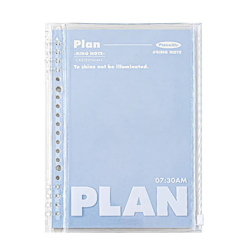 A5 blue and white PVC spiral notebook organiser with can store for loose papers