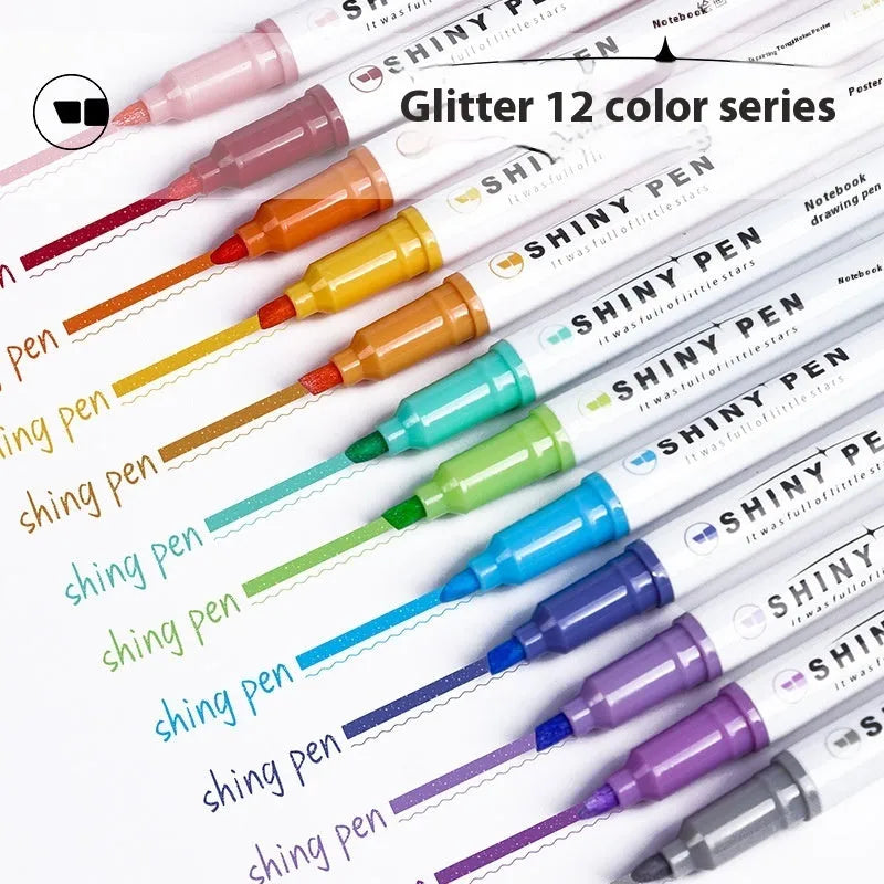 Four sparkling star river pastel highlighter pens with glitter ink and slanted tips on a white background