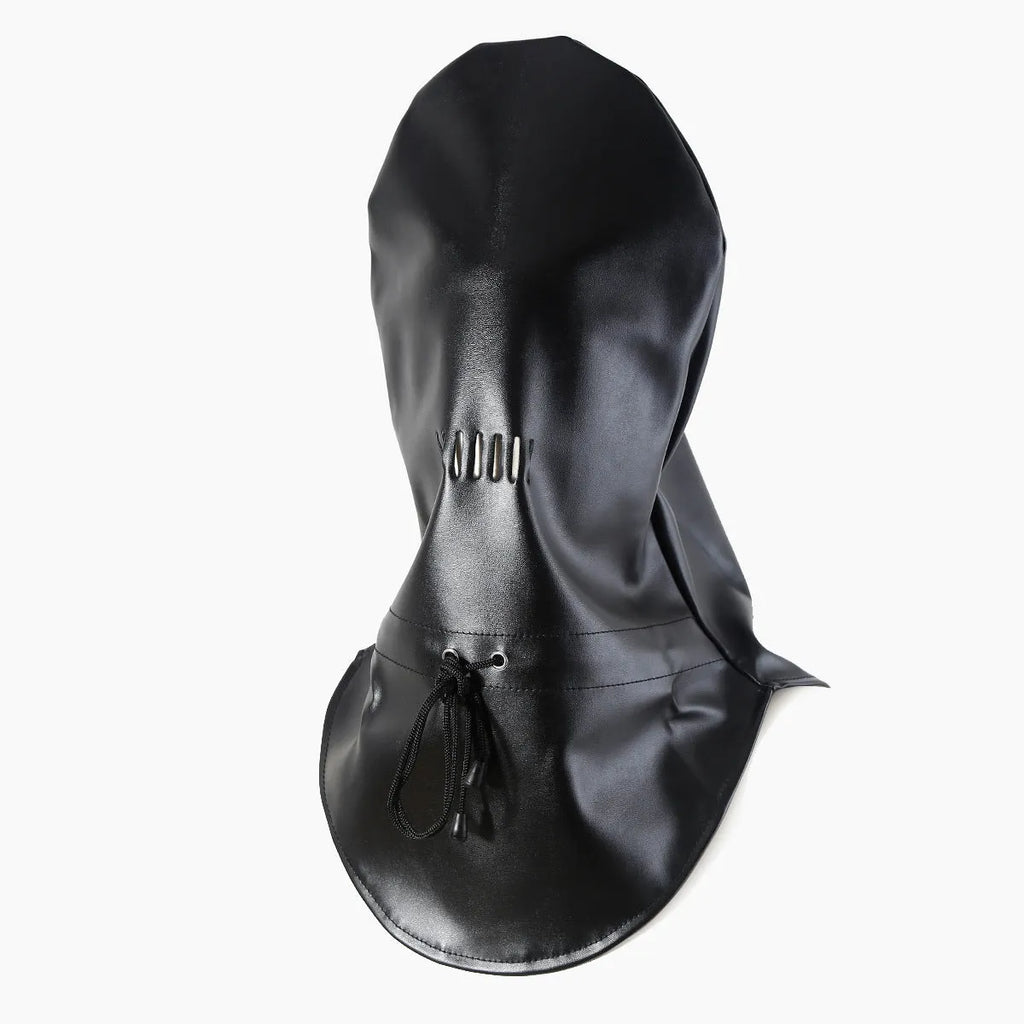 Black PU leather BDSM mask with breathable eye and mouth openings