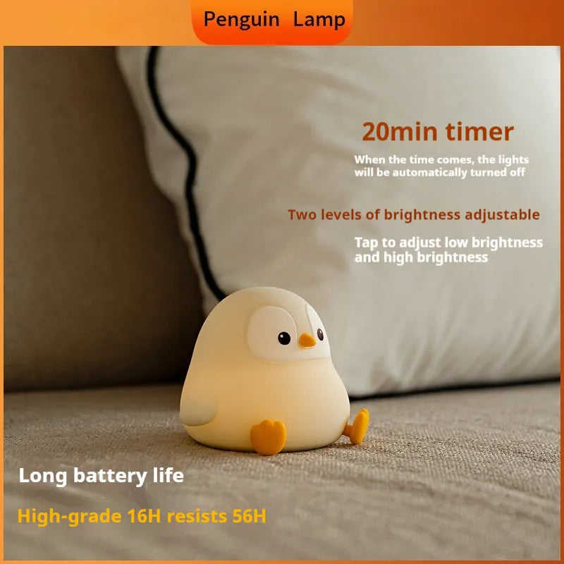 Pat USB rechargeable atmosphere penguin baby night light with 0.7W LED and built-in battery, cute cartoon animal design for kids rooms