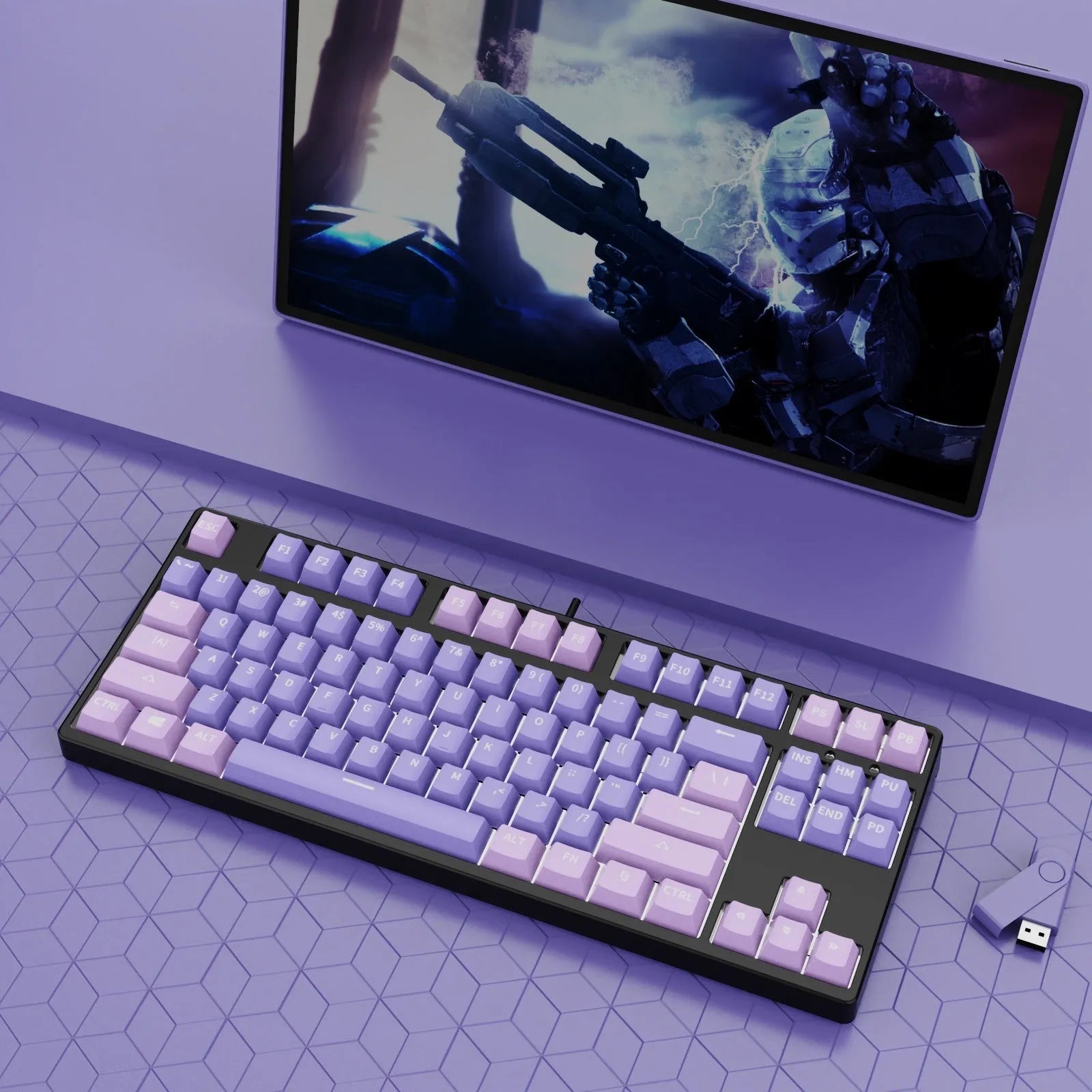 87-key tenkeyless mechanical keyboard in a dual-colour keycap design with metal frame