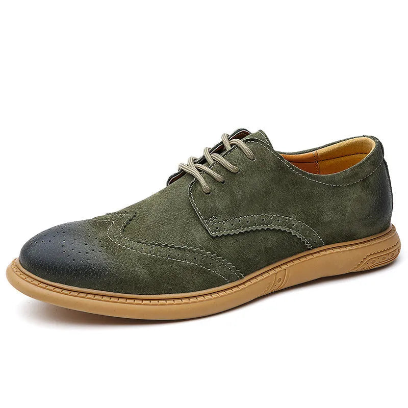 Men's grey business leather shoes with lace-up design and non-slip rubber soles