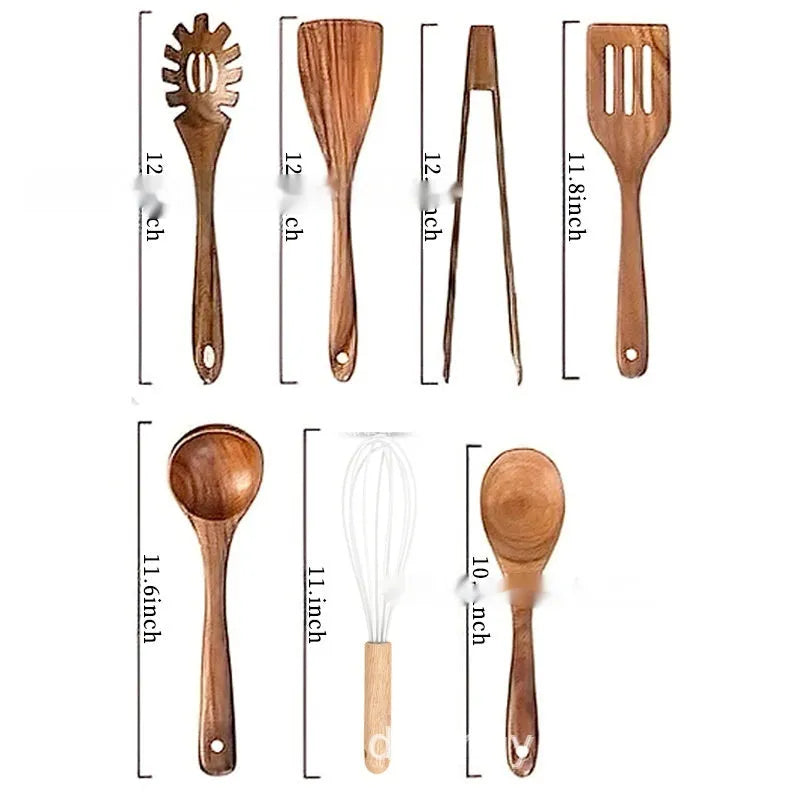 Wooden kitchen utensil set showing spoon, spatula and soup spoon in boxed packaging