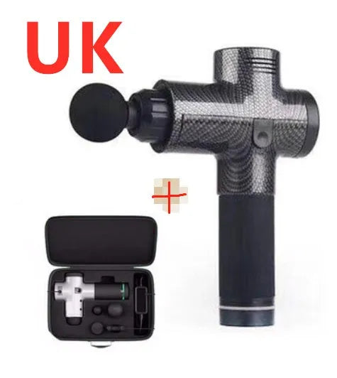 Deep tissue massage gun with 4 massage heads, 20 speed levels, quiet motor, 2400mAh battery, black and white options