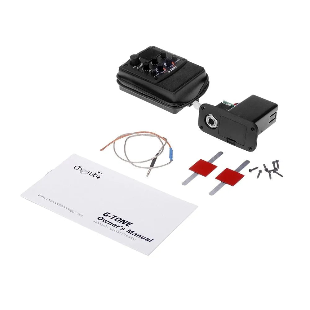 Cherub GT-6 black acoustic guitar pickup and preamp control module with knobs for EQ and effects