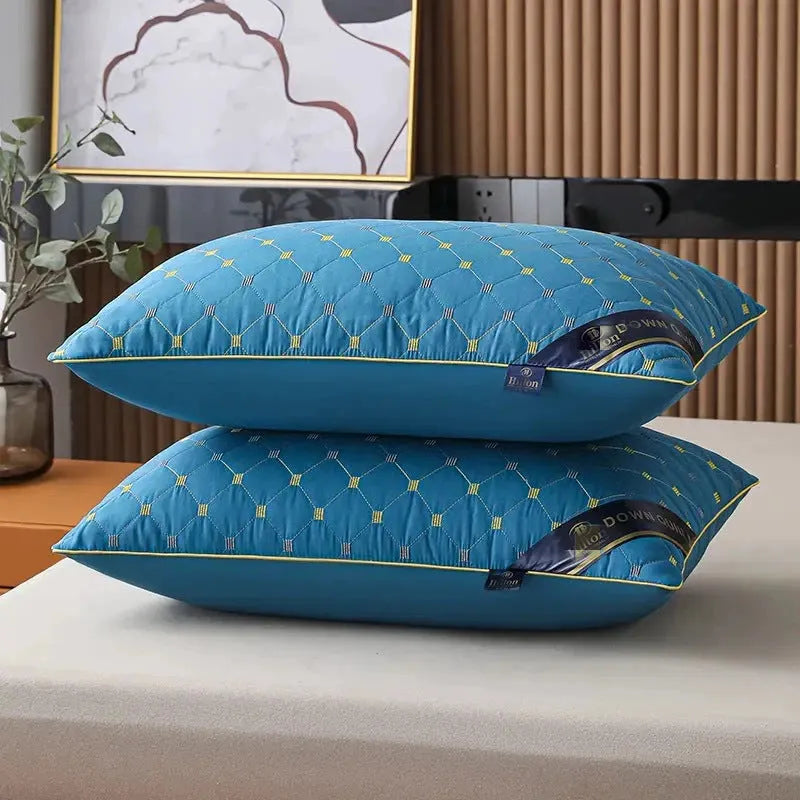 Polyester fibre core bed pillow in Argy Wormwood Light Blue colour, shown in 48x74cm size.