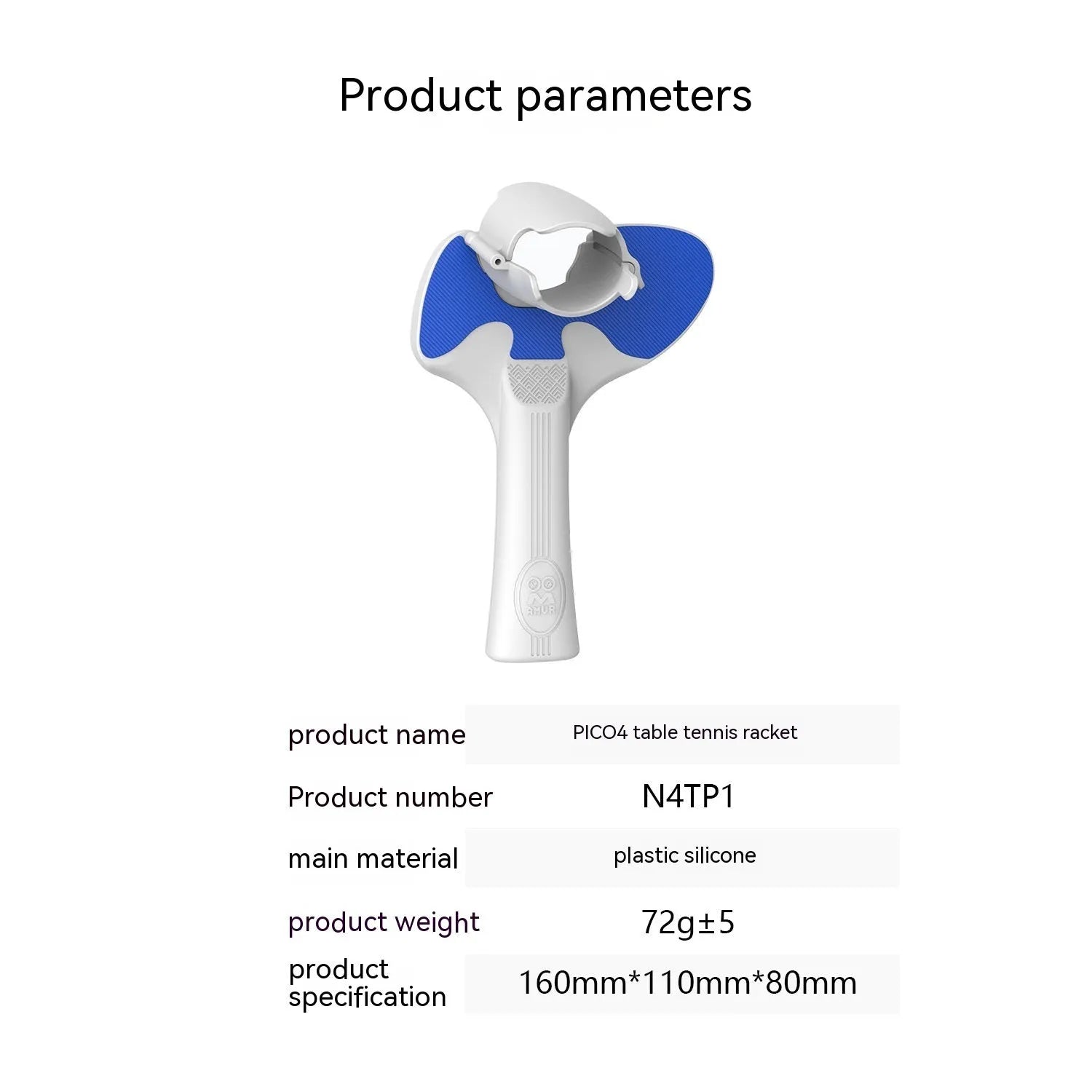 Red and blue plastic silicone table tennis racket hand grip for PICO 4 VR controllers.