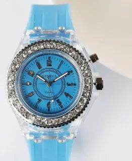 LED luminous women's quartz watch with silicone strap and 43mm alloy case