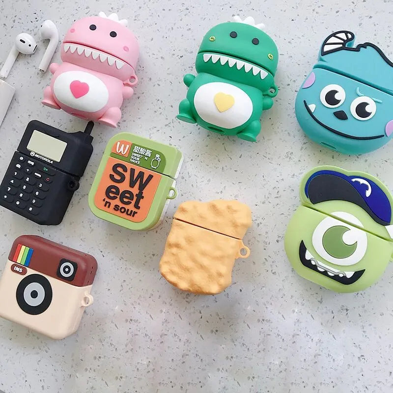 Silicone AirPods protective case with cartoon animal design in multiple colour options