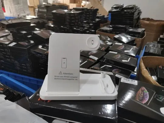 15W folding 4-in-1 wireless charger for Apple devices in vertical and flat charging positions