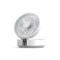 White portable rechargeable folding fan with remote control and night light on desktop