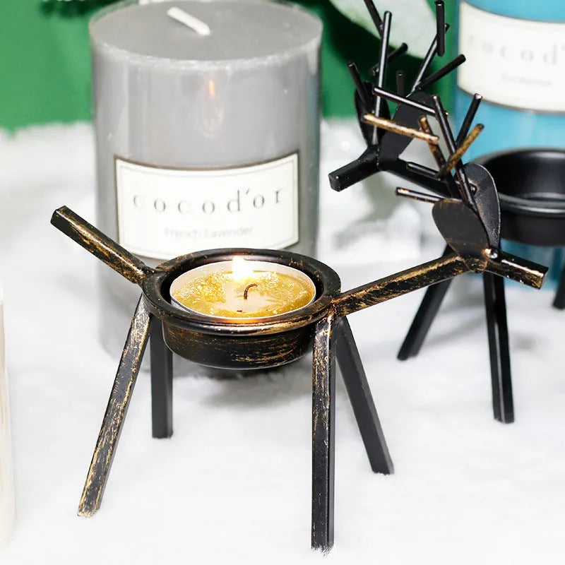 Iron Christmas deer candlestick holder with elk bracket design in black colour