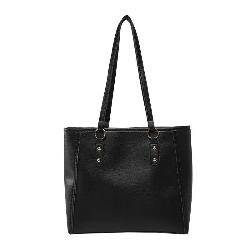 Niche Korean style horizontal square shoulder underarm bag in PU leather, shown in black.