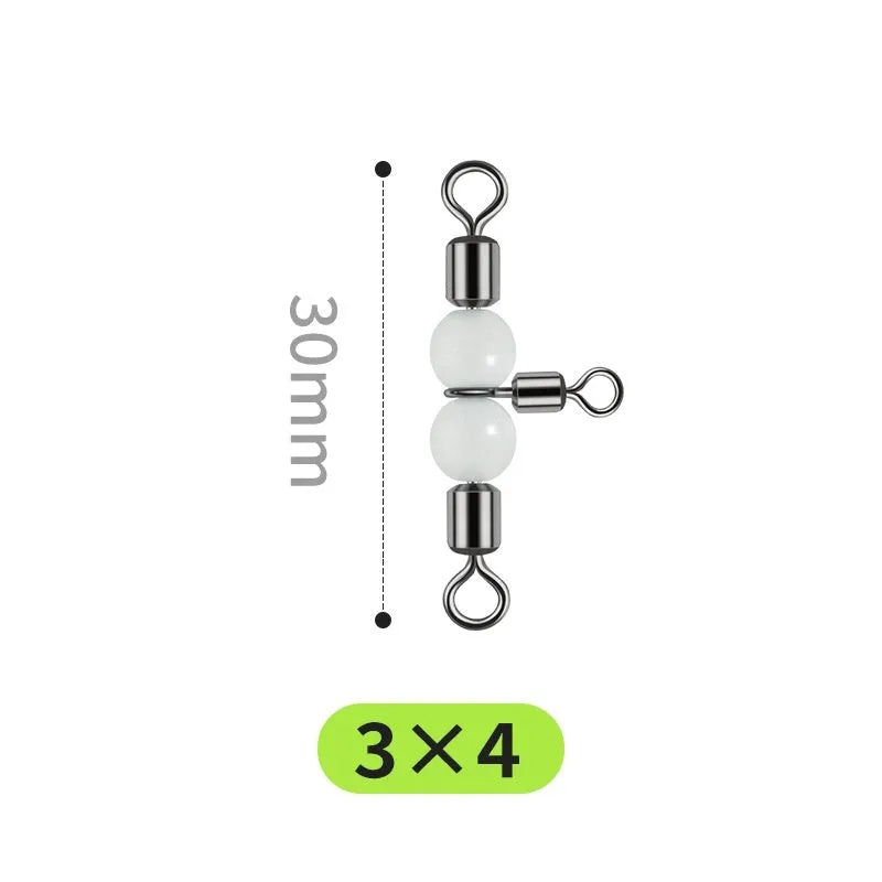 Copper fishing lure accessories showing luminous T-type balance fork with three-fork swivel beads and eight connection rings