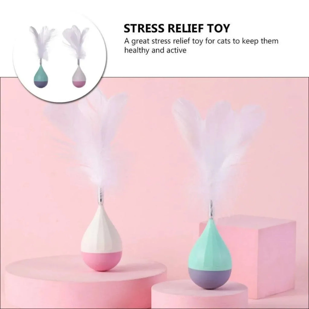 Green feather tumbler cat toy with ABS plastic construction and goose feathers
