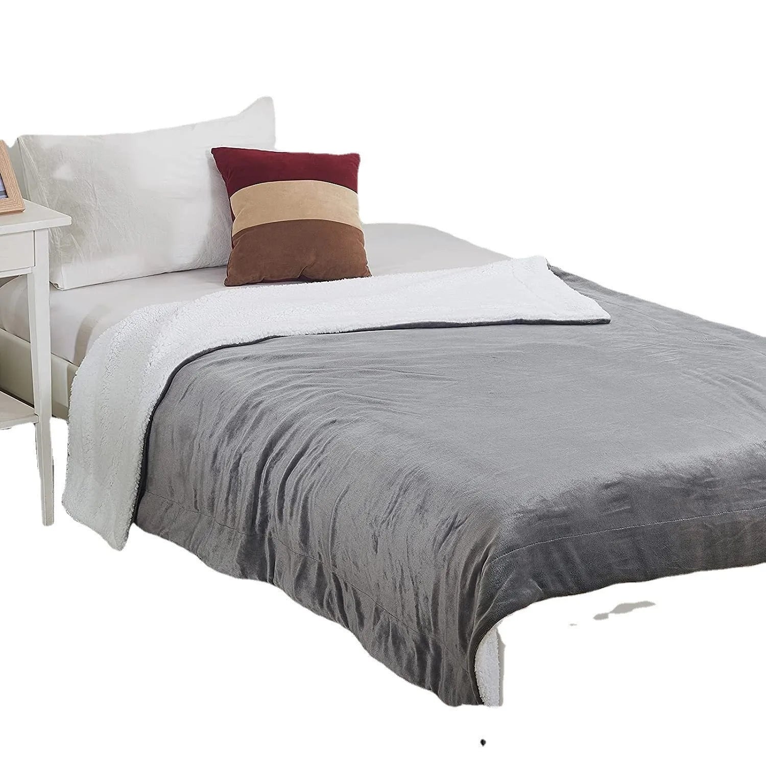 Grey flannel USB electric heating blanket showing temperature controls and 70x100cm dimensions