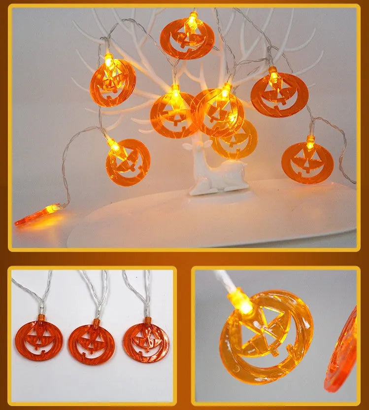 Halloween LED string lights with pumpkin, ghost and bat figurines on 1.2 metre waterproof battery-powered string