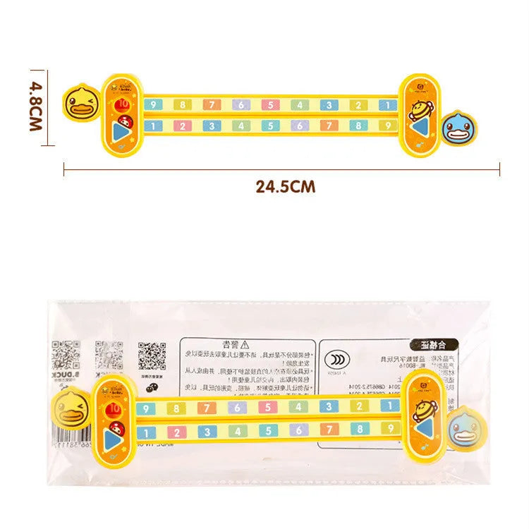 Yellow plastic children's digital resolution ruler measuring 24.5cm with cartoon educational design