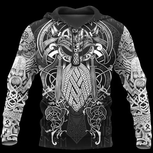Black Viking Odin 3D tattoo printed hoodie for men and women streetwear unisex sweatshirt