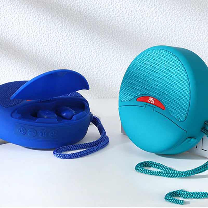 Outdoor portable Bluetooth speaker in black, 98x98x38mm, with 3D stereo subwoofer and TF card support