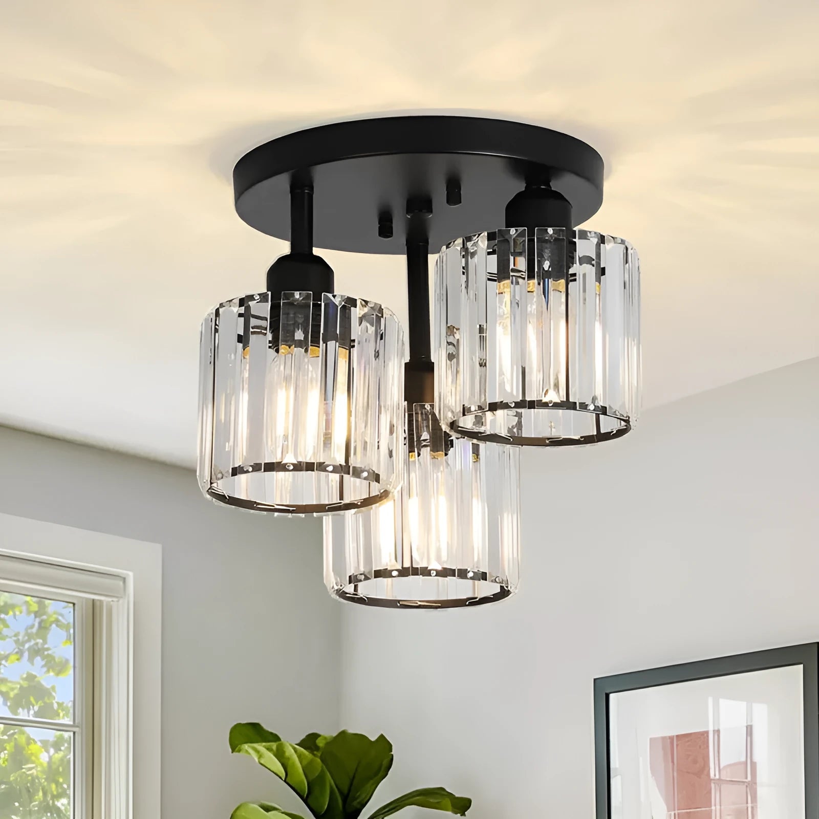 Modern crystal ceiling light in black finish for corridor or entrance installation with E27 socket