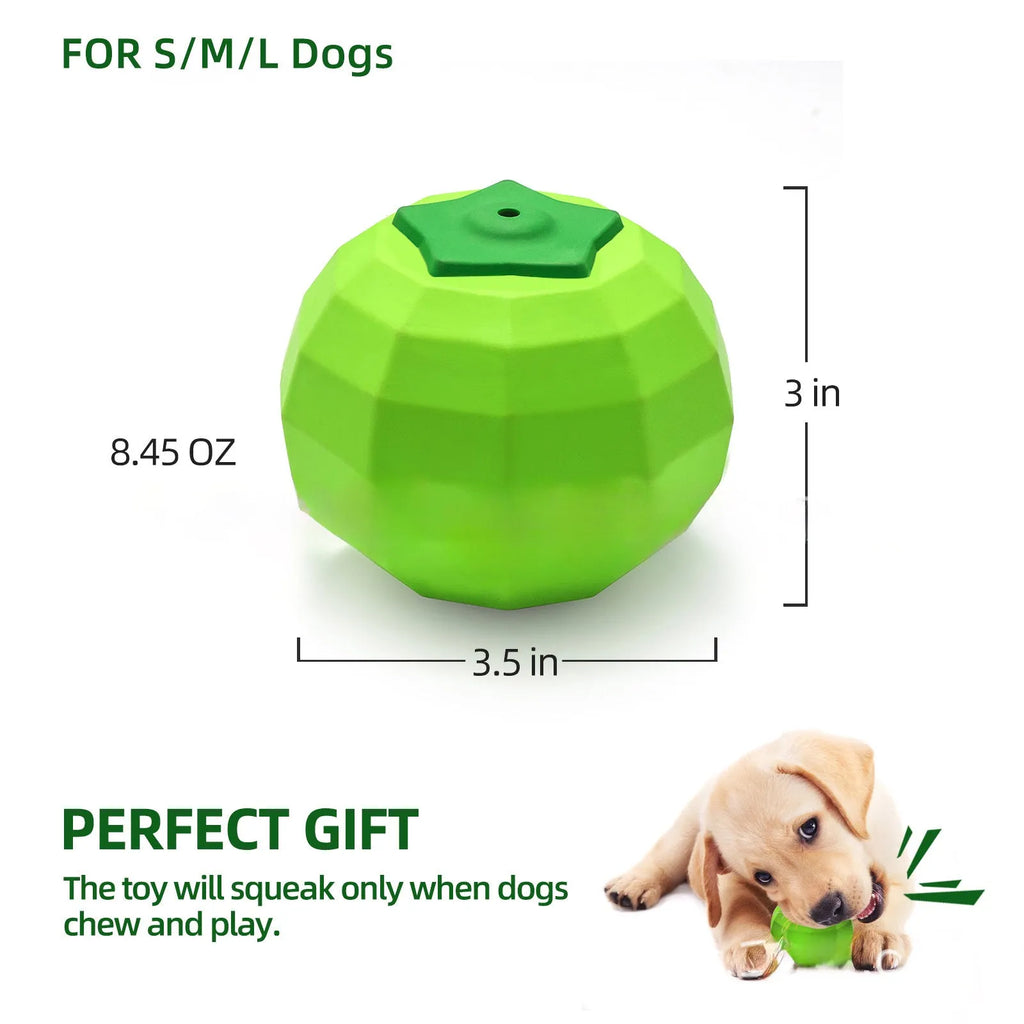 Green natural rubber dog squeaky ball toy for large breed aggressive chewers