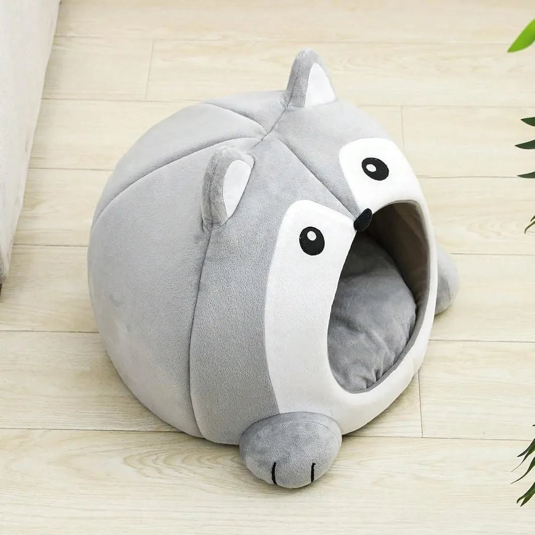 Indoor Fox-shaped Cat Bed with Hole and Removable Cushion for Dogs and Cats in Cloth Material Available in S M L Sizes Pet Cushion