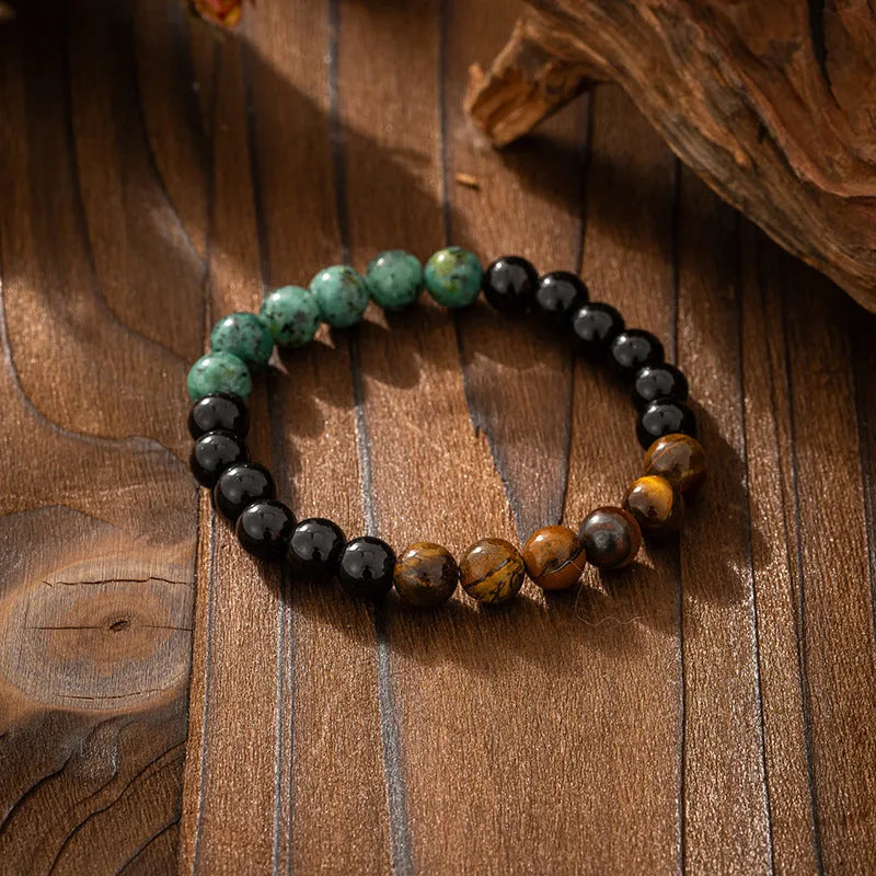 Bohemian vintage necklace and bracelet set with geometric round stone beads in electroplated finish