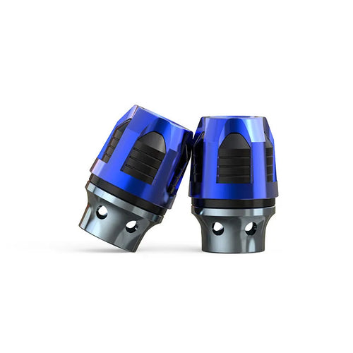 A pair of anodised aluminium fork cups for M14 motorcycle and electric scooter front axles in a selection of colours.