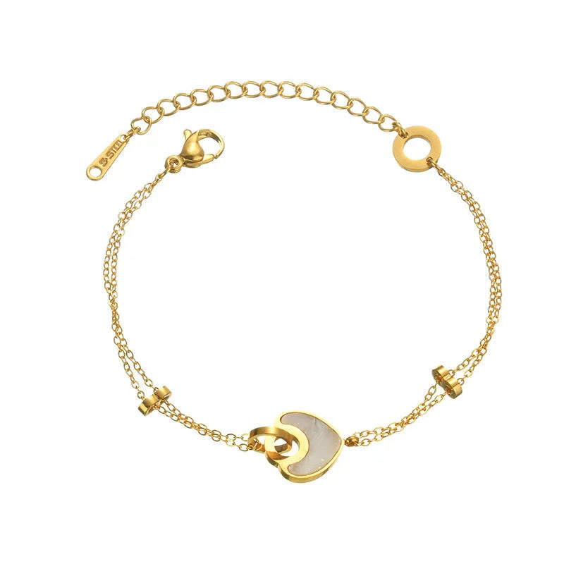 Women's stainless steel and resin bracelet with double-layer heart design in ins style
