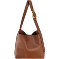 Women's soft PU shoulder bag with swing threads decoration in black or brown colour
